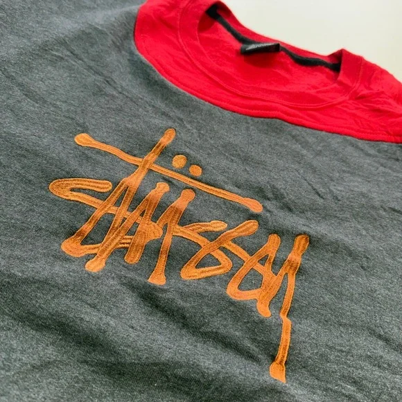 Y2K Oversized Boxy Red Grey Stussy Streetwear Sweater - Picture 4 of 7